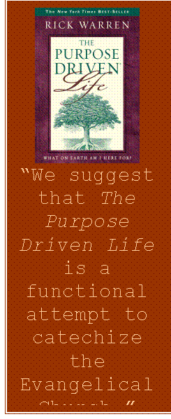 Text Box:  
“We suggest that The Purpose Driven Life is a functional attempt to catechize the Evangelical Church.”
